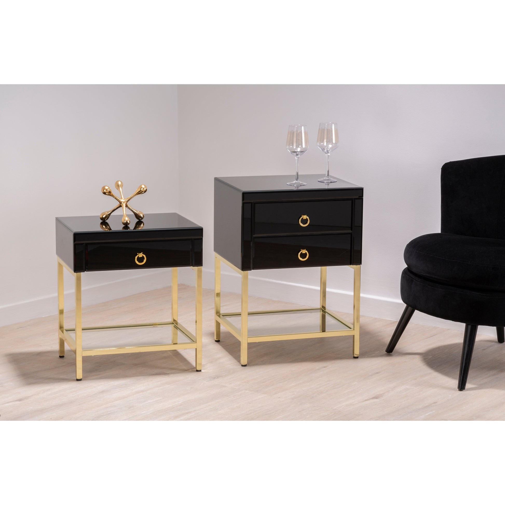 Kenswick Townhouse Black 2 Drawer Side Table  Nicholas John Interiors