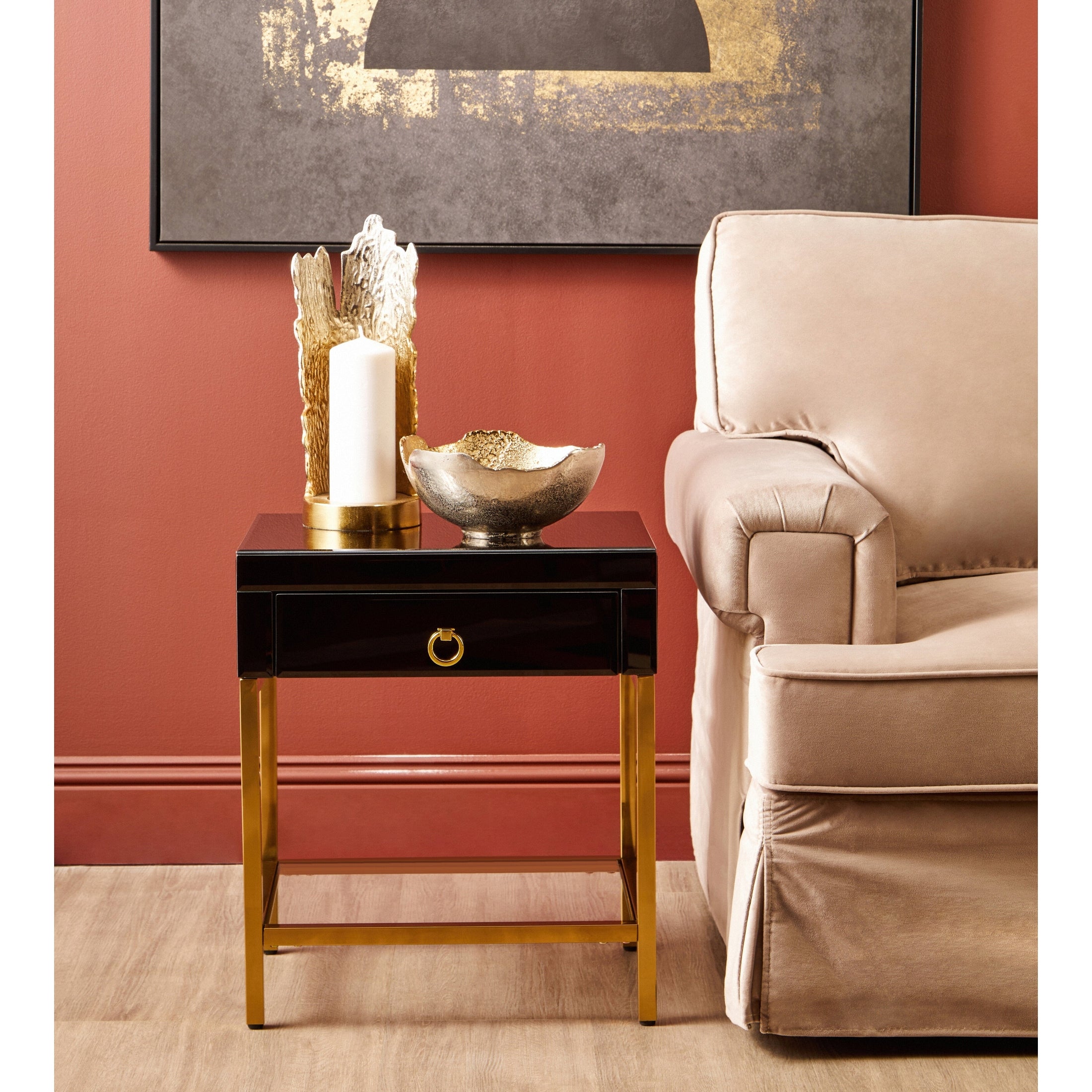 Kenswick Townhouse Black and Gold Side Table  Nicholas John Interiors