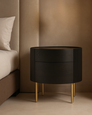Tommy Franks Lantine Bedside Table - Black Oak & Brass
