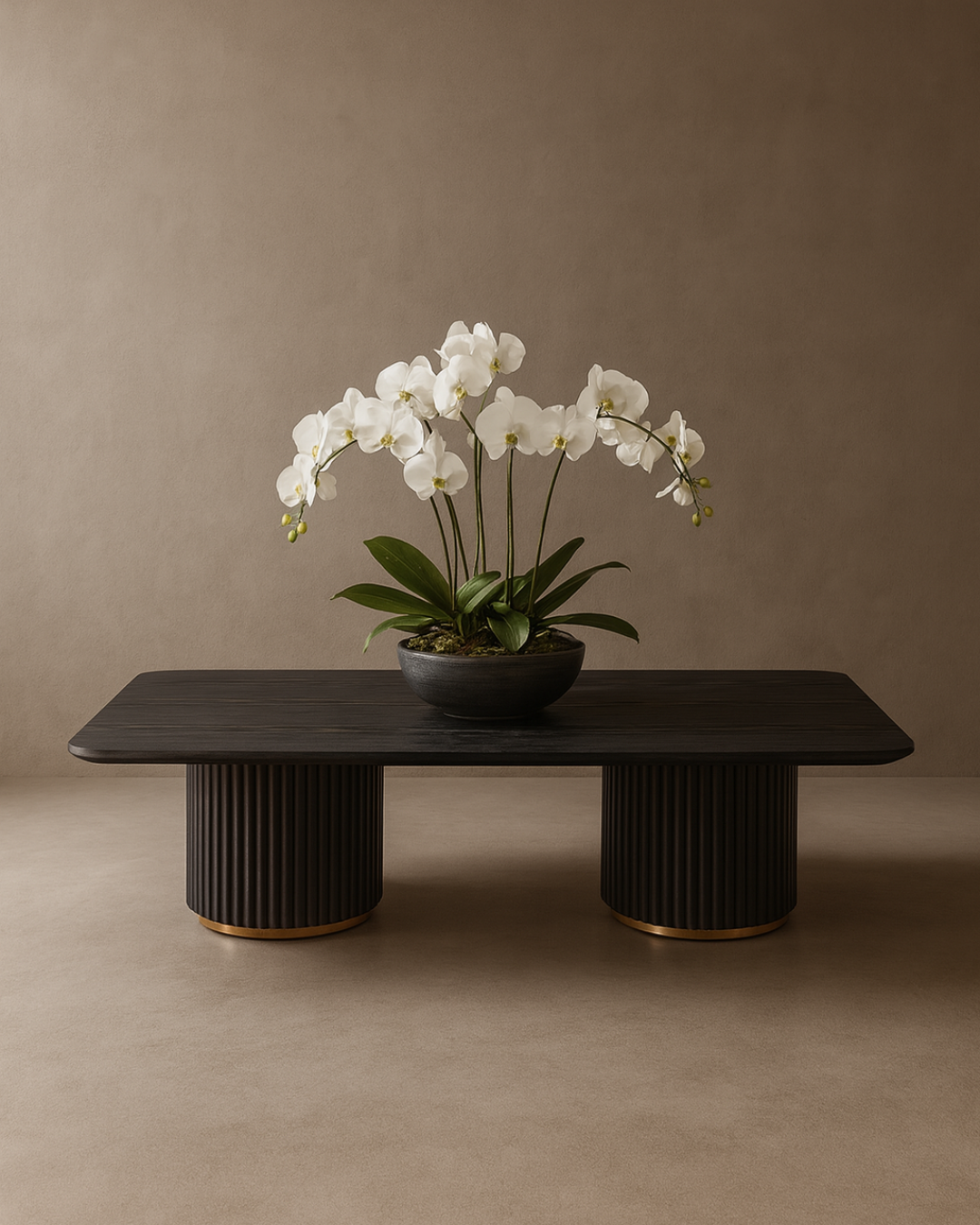 Tommy Franks Lantine Double Pedestal Coffee Table in Black Oak & Brass   Nicholas John Interiors