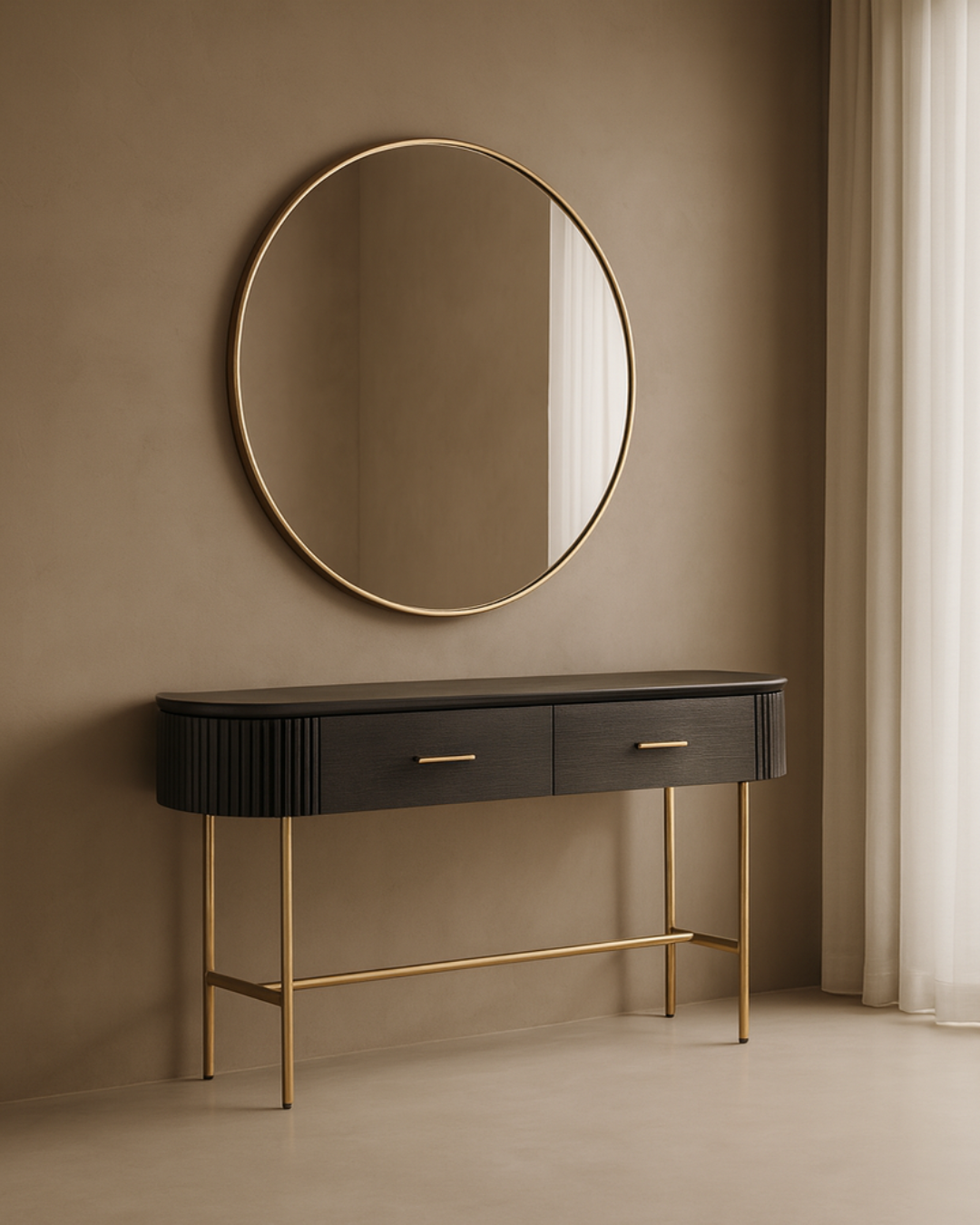 Tommy Franks Lantine Console Table in Black Oak & Brass   Nicholas John Interiors