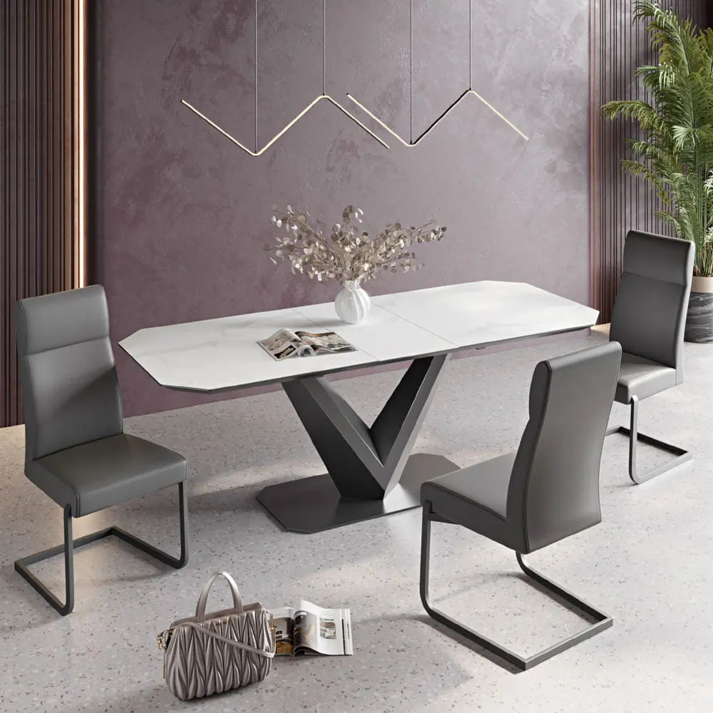 Vizarri Matte White Ceramic Extending Dining Table - 180-220cm