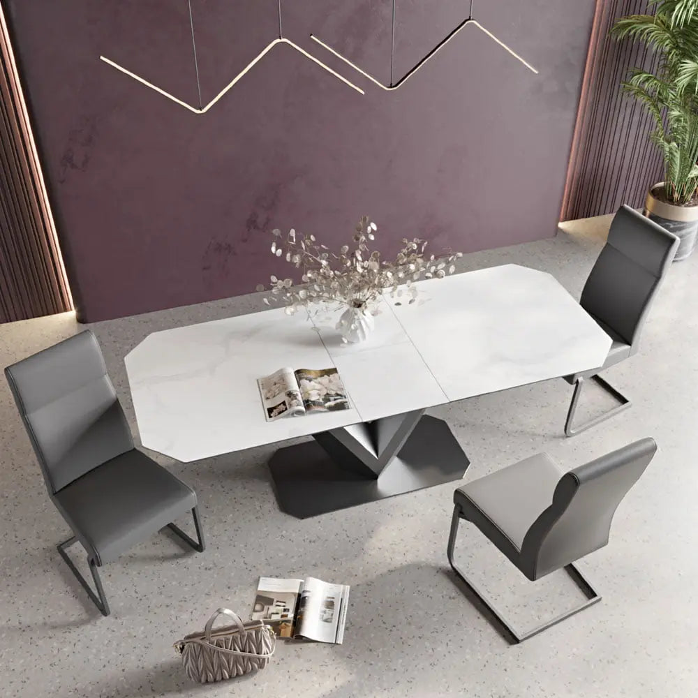 Vizarri Matte White Ceramic Extending Dining Table - 180-220cm