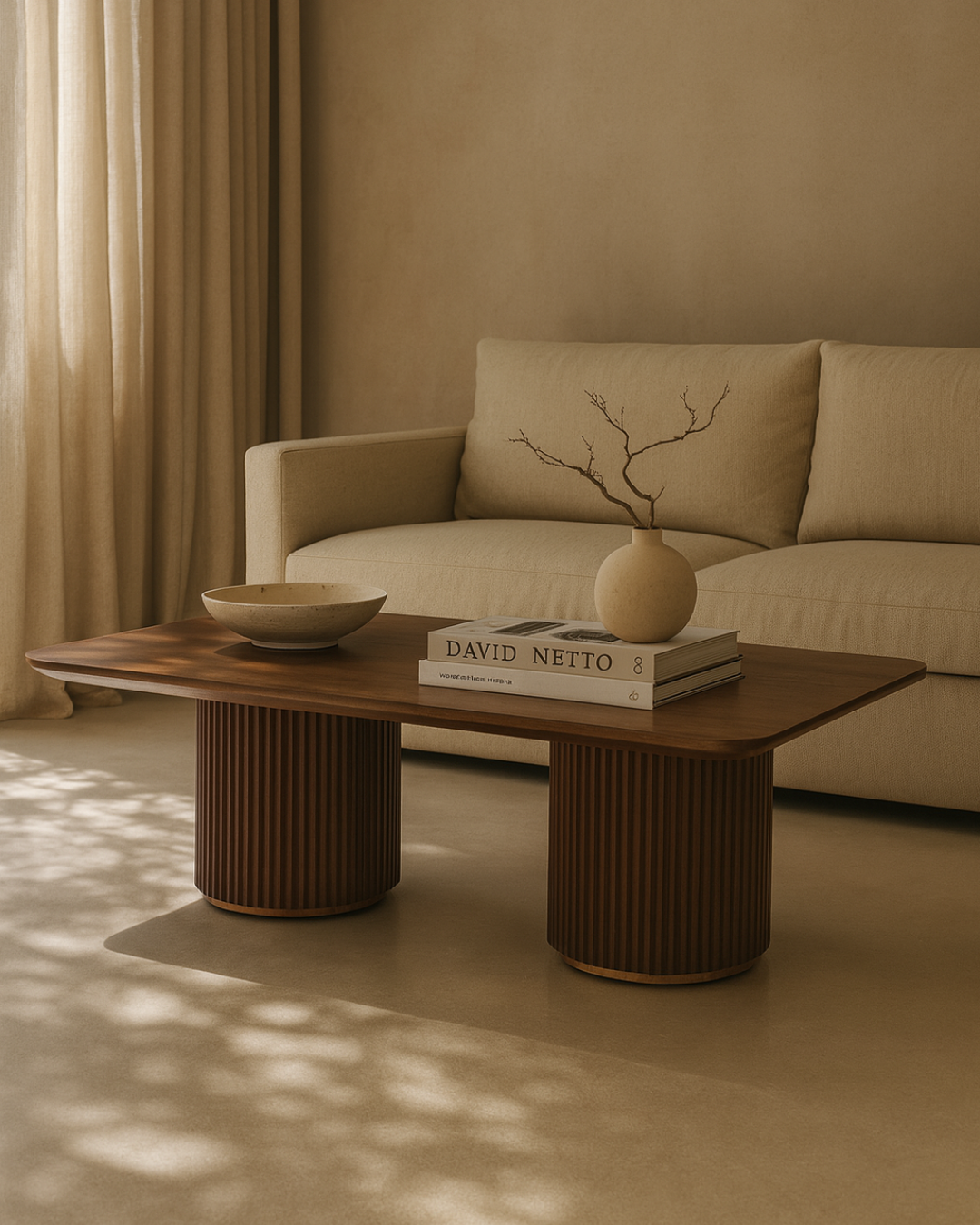 Tommy Franks Lantine Double Pedestal Coffee Table in Walnut   Nicholas John Interiors