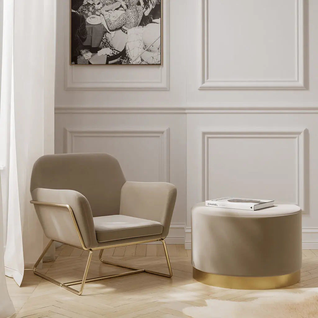 Lara Beige Velvet Large Pouffe   Nicholas John Interiors