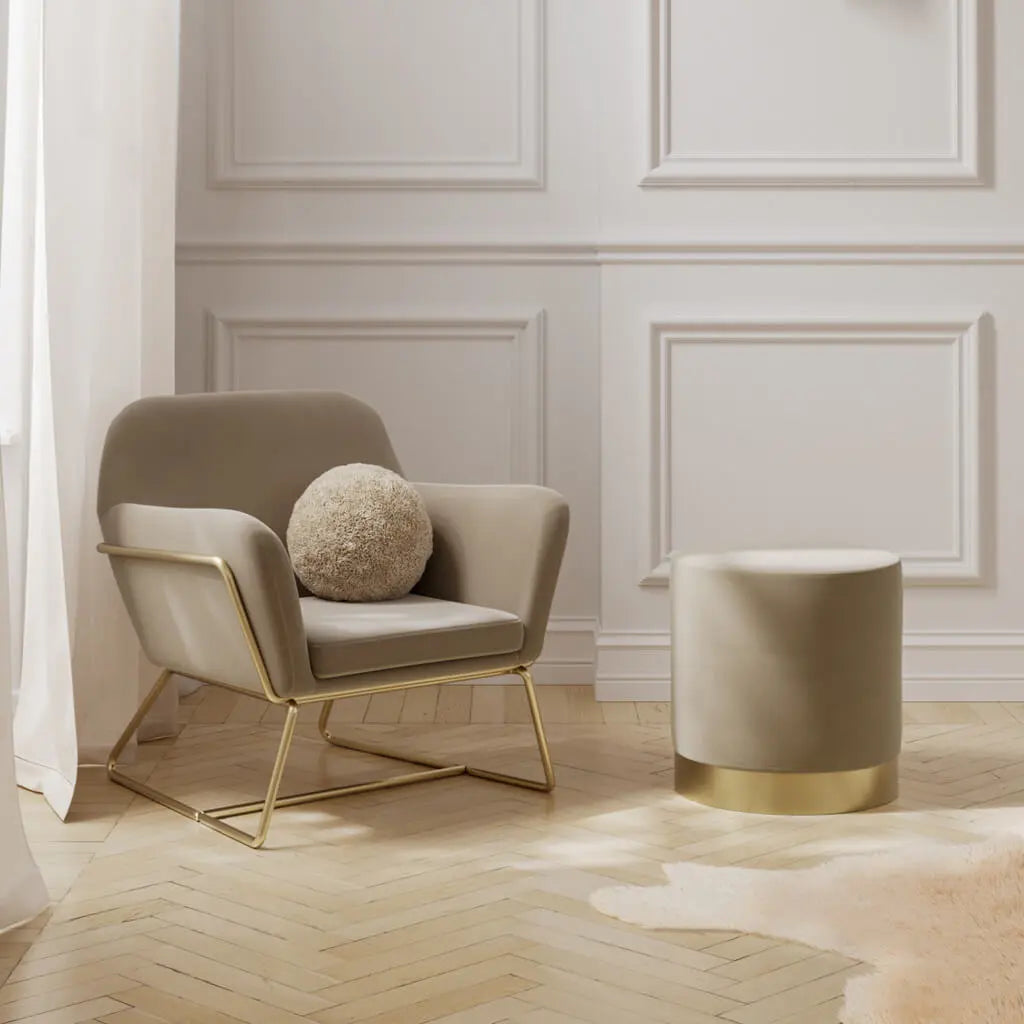 Lara Beige Velvet Small Pouffe   Nicholas John Interiors