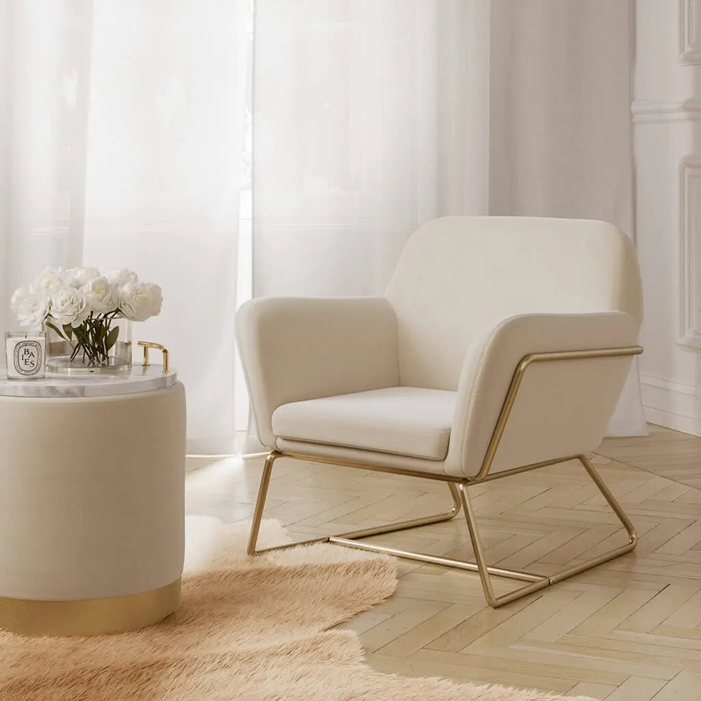 Lara Cream Velvet Small Pouffe   Nicholas John Interiors