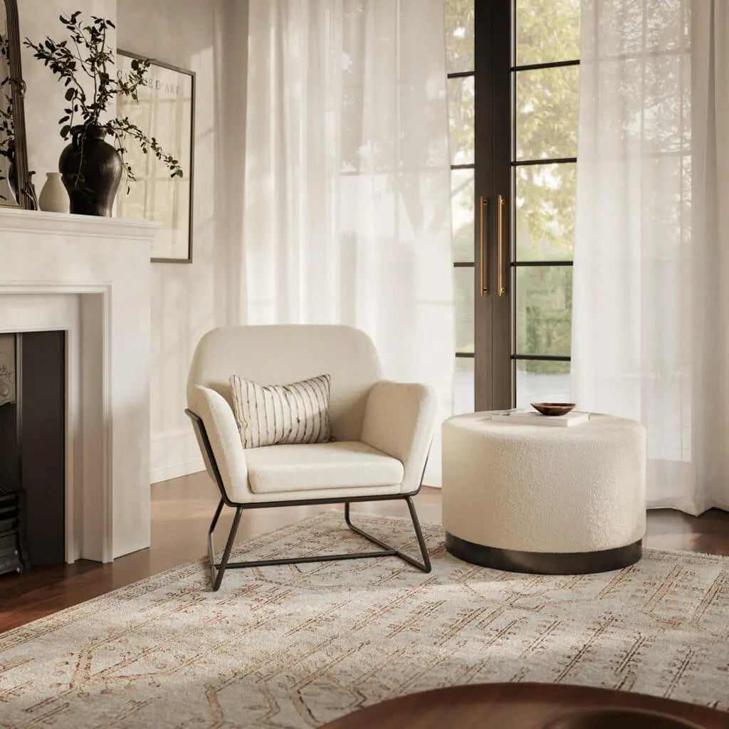 Lara Ivory Boucle Large Pouffe   Nicholas John Interiors