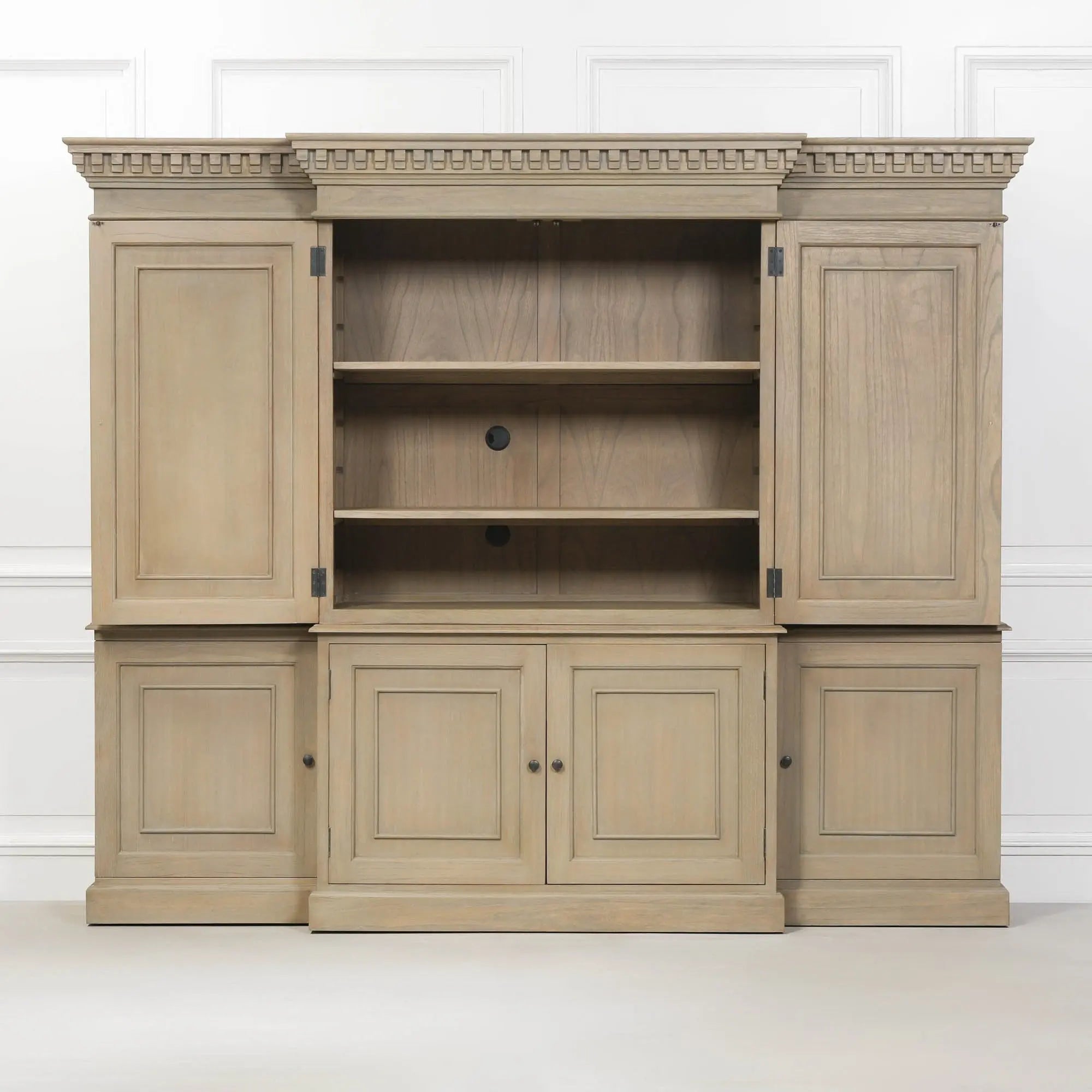 Large Wooden Triple Breakfront TV Cabinet   Nicholas John Interiors