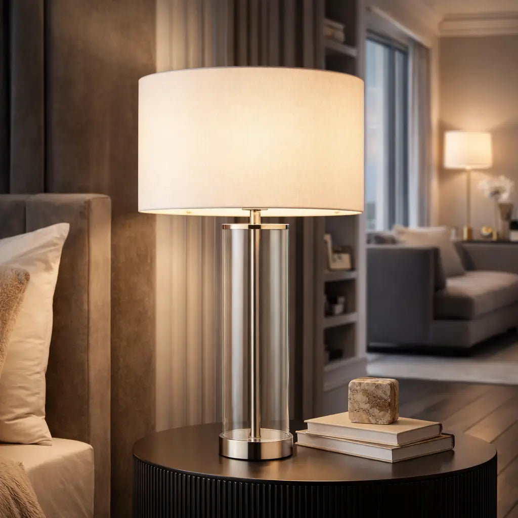 Lessara Table Lamp Bright Nickel   Nicholas John Interiors