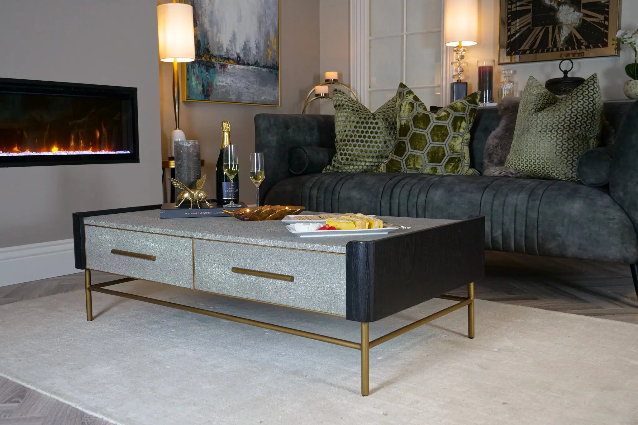 Limoges Rectangular Faux Shagreen Coffee Table Side & Lamp Table