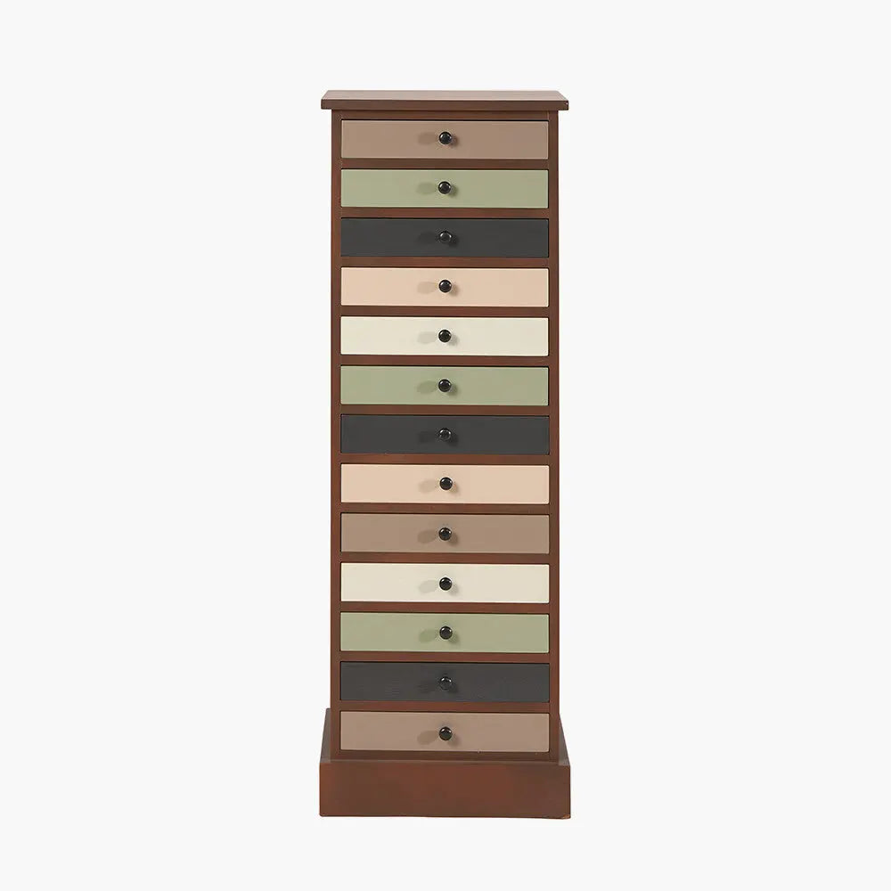 Loft Sage Multicoloured Pine Wood 13 Drawer Unit   Nicholas John Interiors