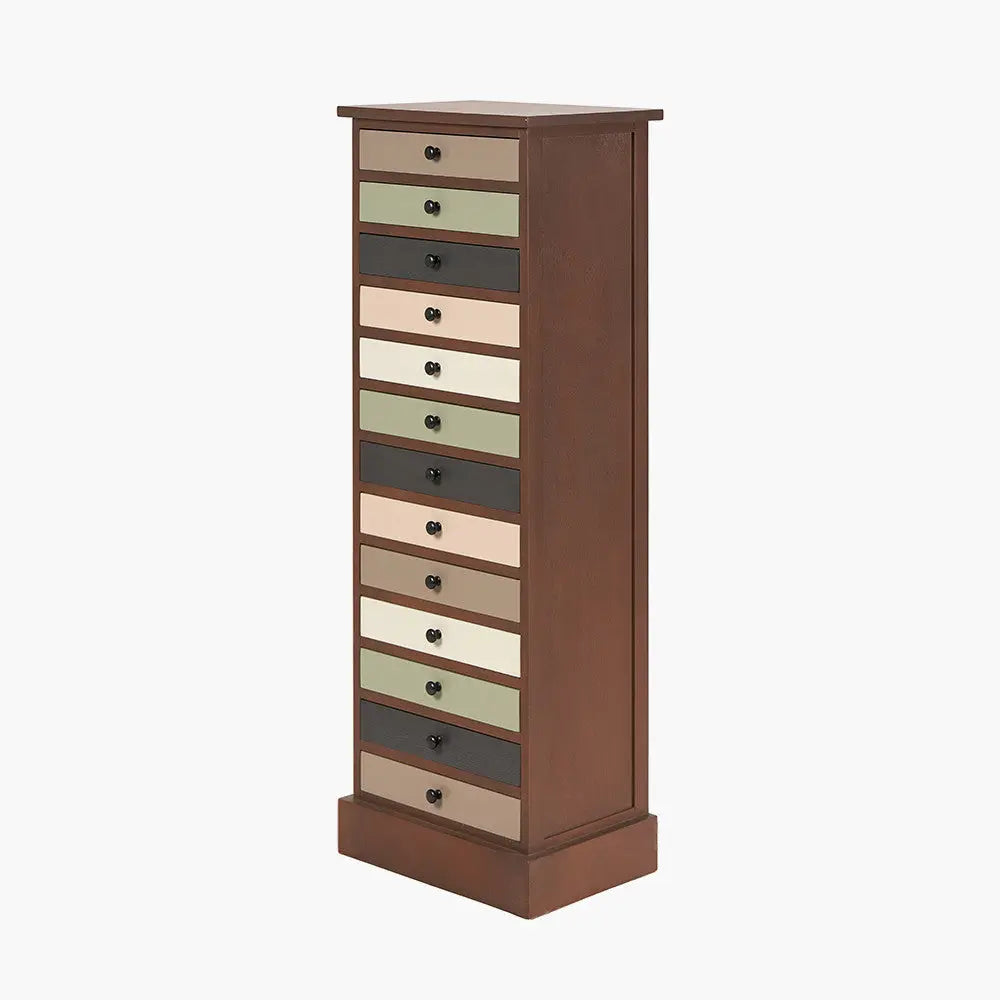 Loft Sage Multicoloured Pine Wood 13 Drawer Unit   Nicholas John Interiors