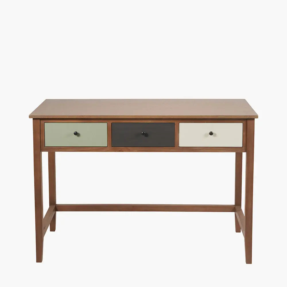 Loft Sage Multicoloured Pine Wood 3 Drawer Desk   Nicholas John Interiors