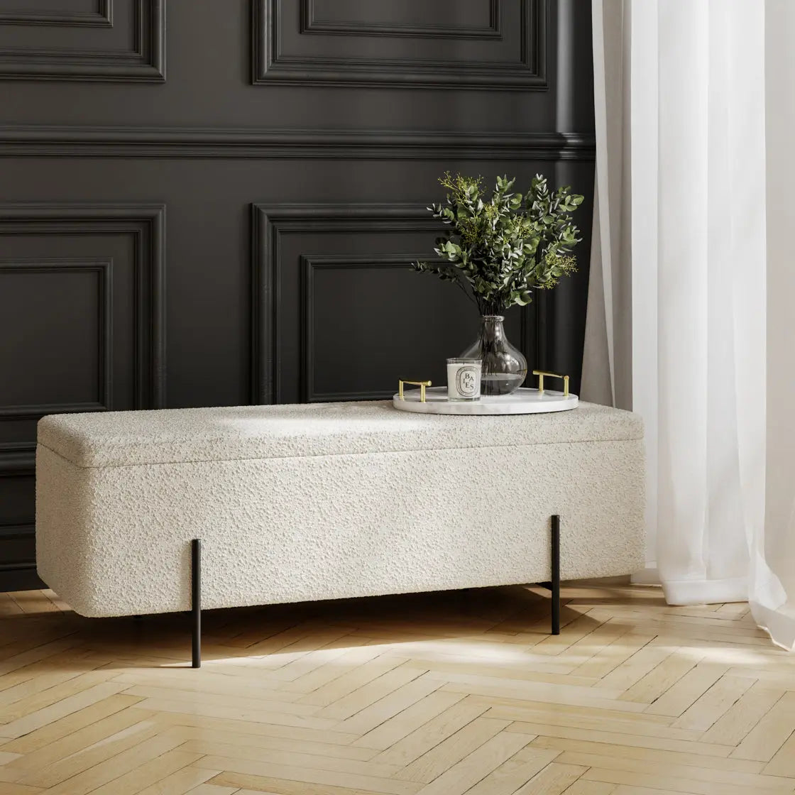 Ashford & Grey Lola Ivory Boucle Storage Ottoman  Nicholas John Interiors