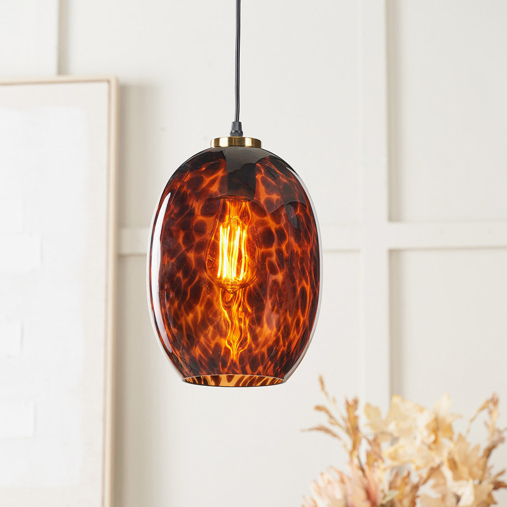 Lucien Tortoiseshell Egg Glass Pendant  Nicholas John Interiors