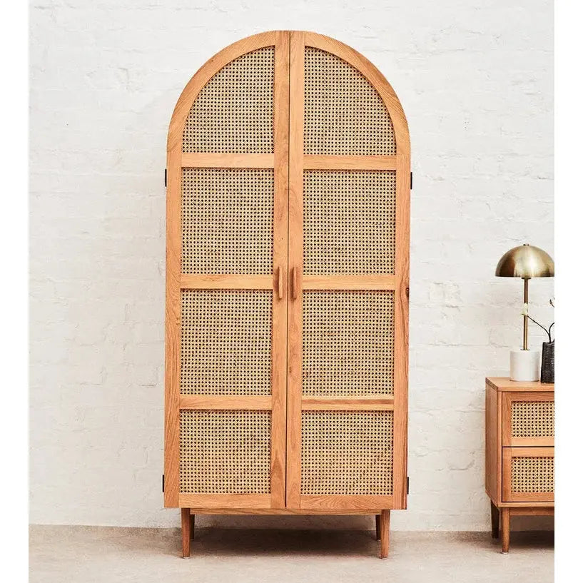 Lynor 2 Door Natural Rattan And Oak Wardrobe   Nicholas John Interiors
