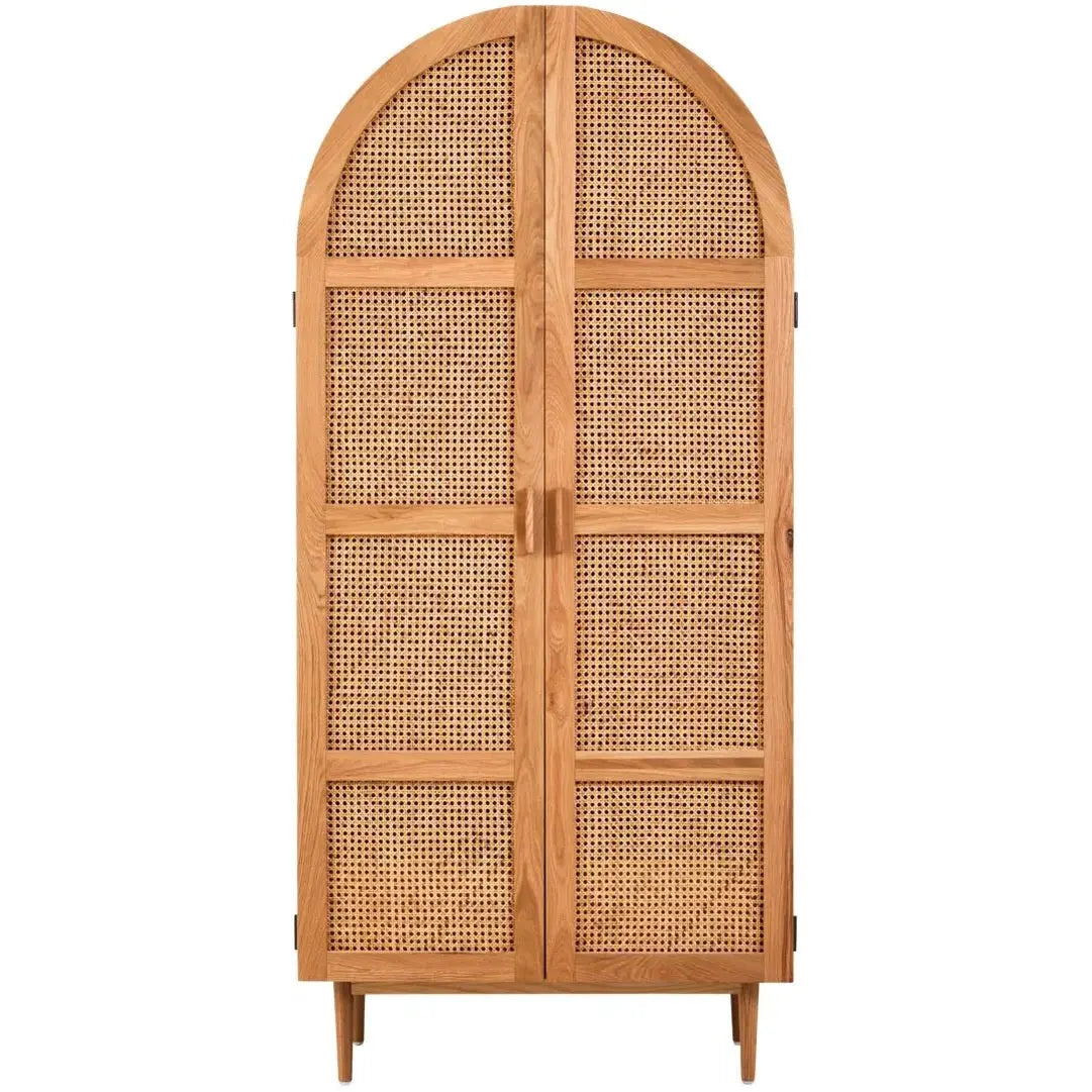 Lynor 2 Door Natural Rattan And Oak Wardrobe   Nicholas John Interiors