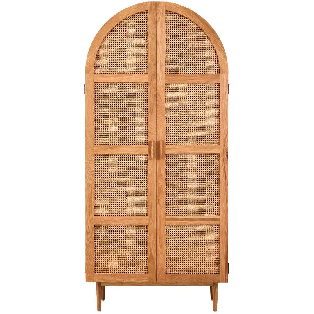 Lynor 2 Door Natural Rattan And Oak Wardrobe   Nicholas John Interiors