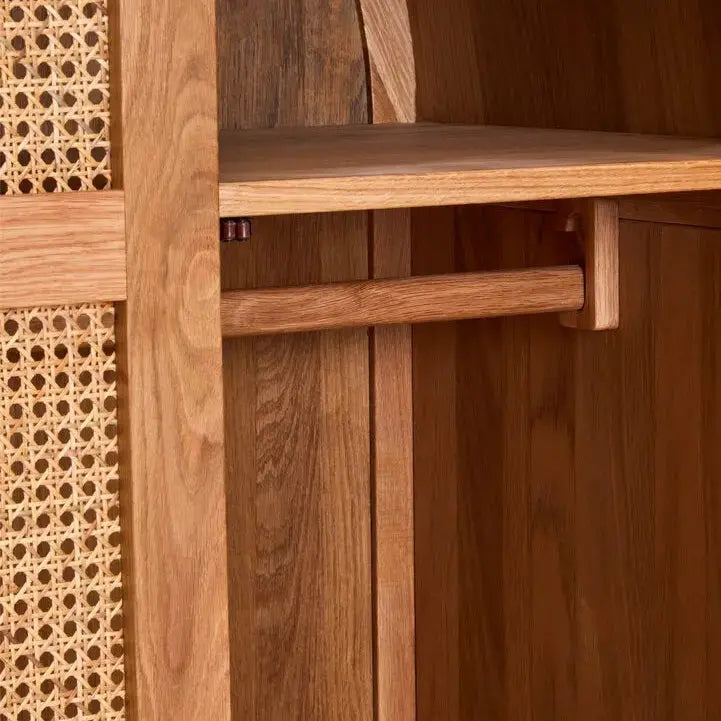 Lynor 2 Door Natural Rattan And Oak Wardrobe   Nicholas John Interiors