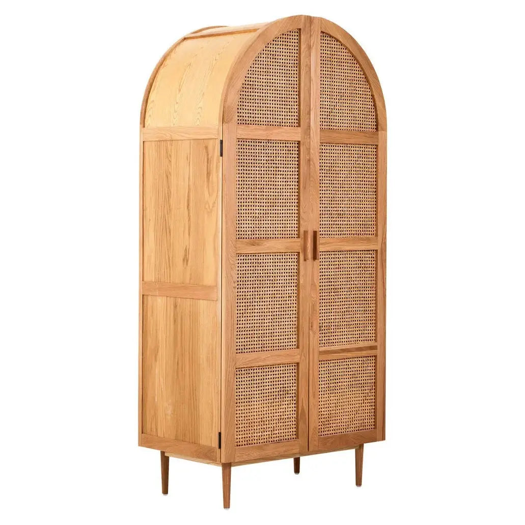 Lynor 2 Door Natural Rattan And Oak Wardrobe   Nicholas John Interiors