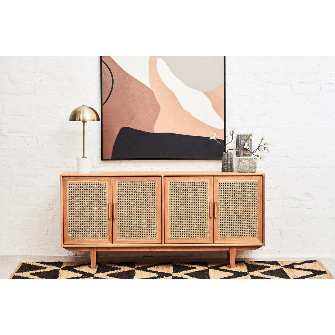 Lynor 4 Door Natural Rattan And Oak Sideboard   Nicholas John Interiors