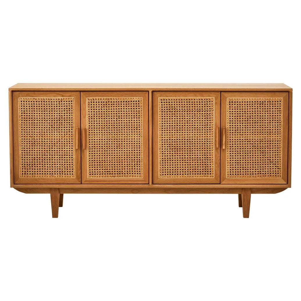 Lynor 4 Door Natural Rattan And Oak Sideboard   Nicholas John Interiors