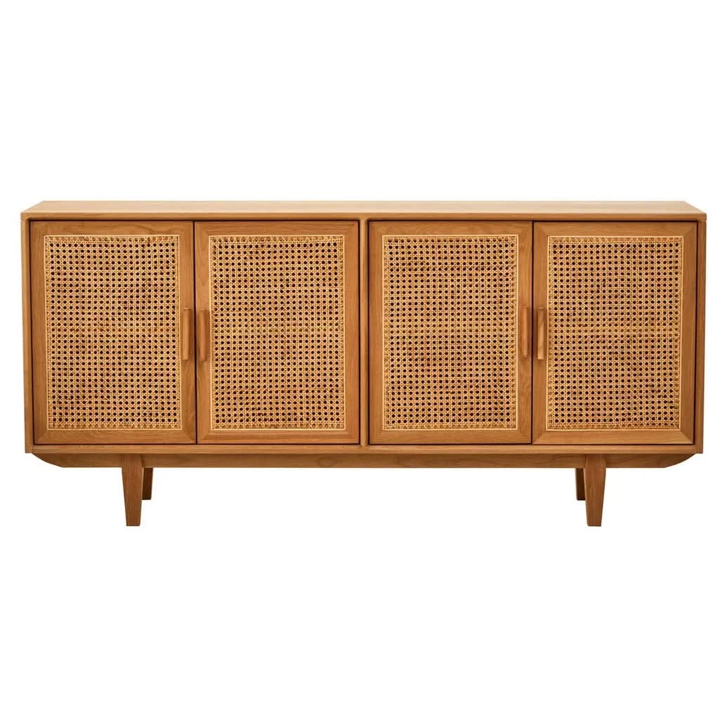 Lynor 4 Door Natural Rattan And Oak Sideboard   Nicholas John Interiors
