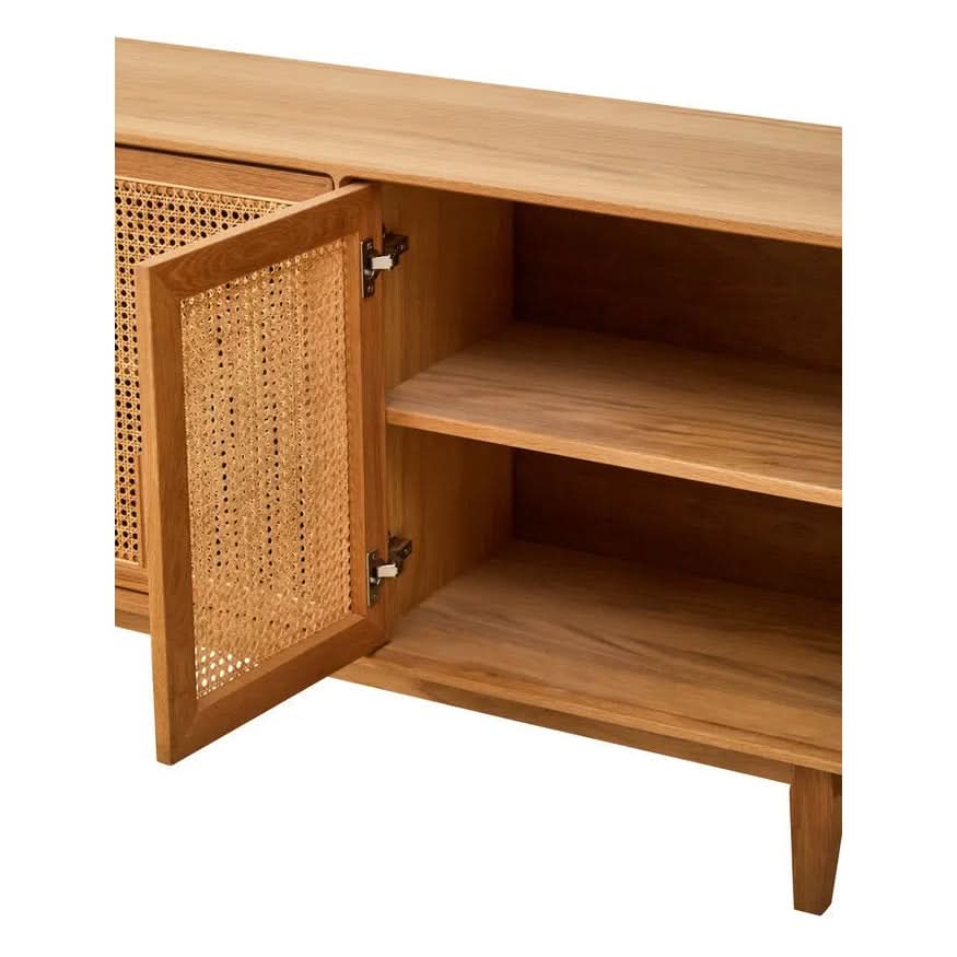 Lynor 4 Door Natural Rattan And Oak Sideboard   Nicholas John Interiors