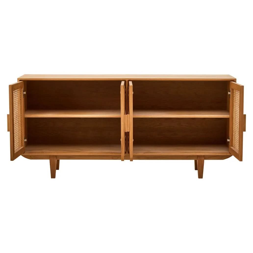 Lynor 4 Door Natural Rattan And Oak Sideboard   Nicholas John Interiors
