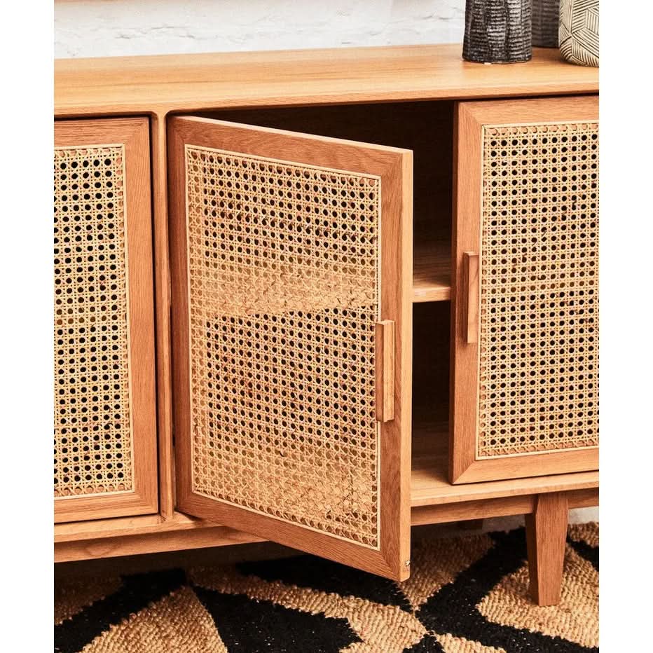 Lynor 4 Door Natural Rattan And Oak Sideboard   Nicholas John Interiors