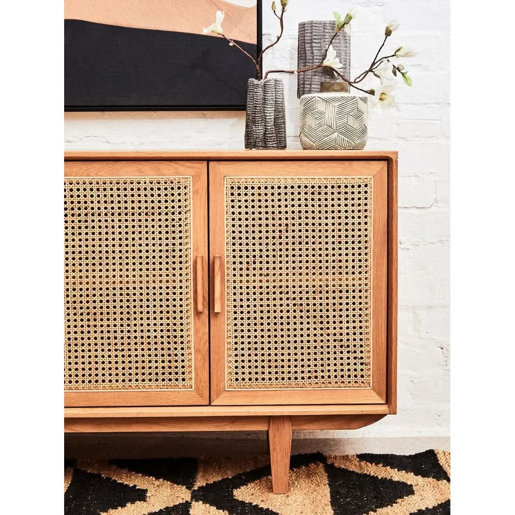 Lynor 4 Door Natural Rattan And Oak Sideboard   Nicholas John Interiors