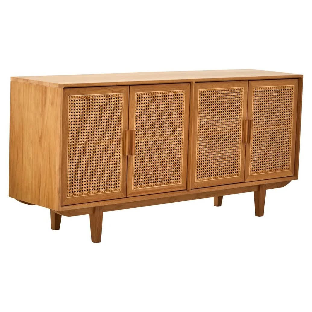 Lynor 4 Door Natural Rattan And Oak Sideboard   Nicholas John Interiors