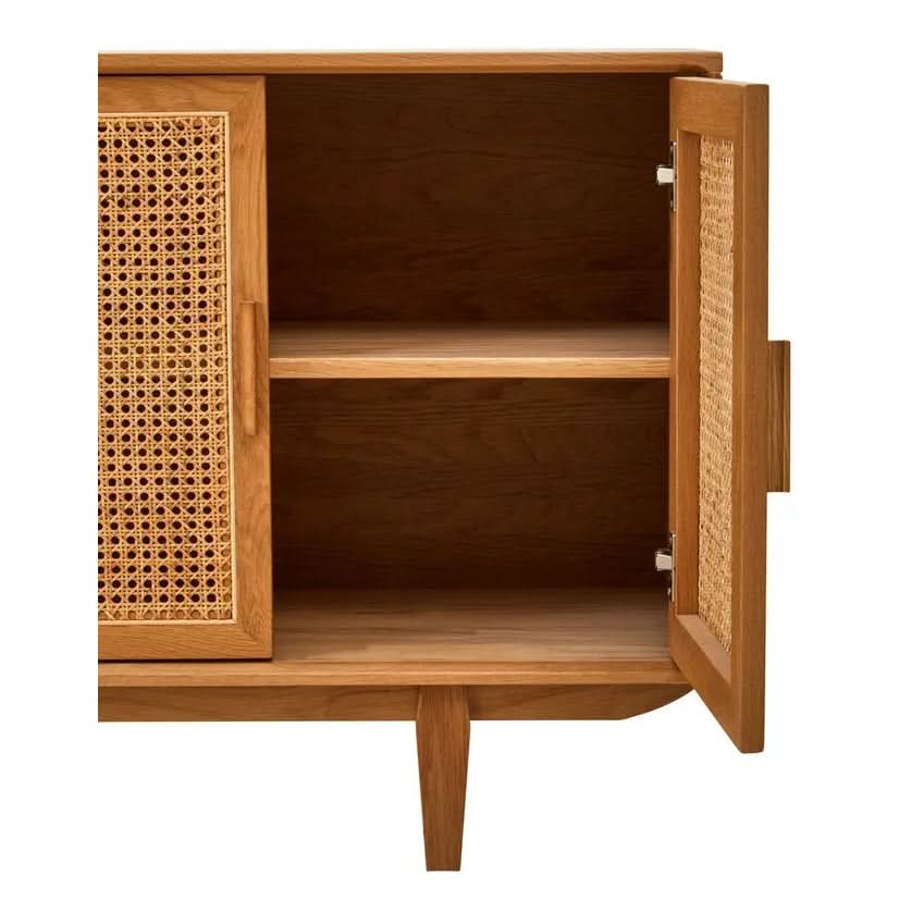 Lynor 4 Door Natural Rattan And Oak Sideboard   Nicholas John Interiors