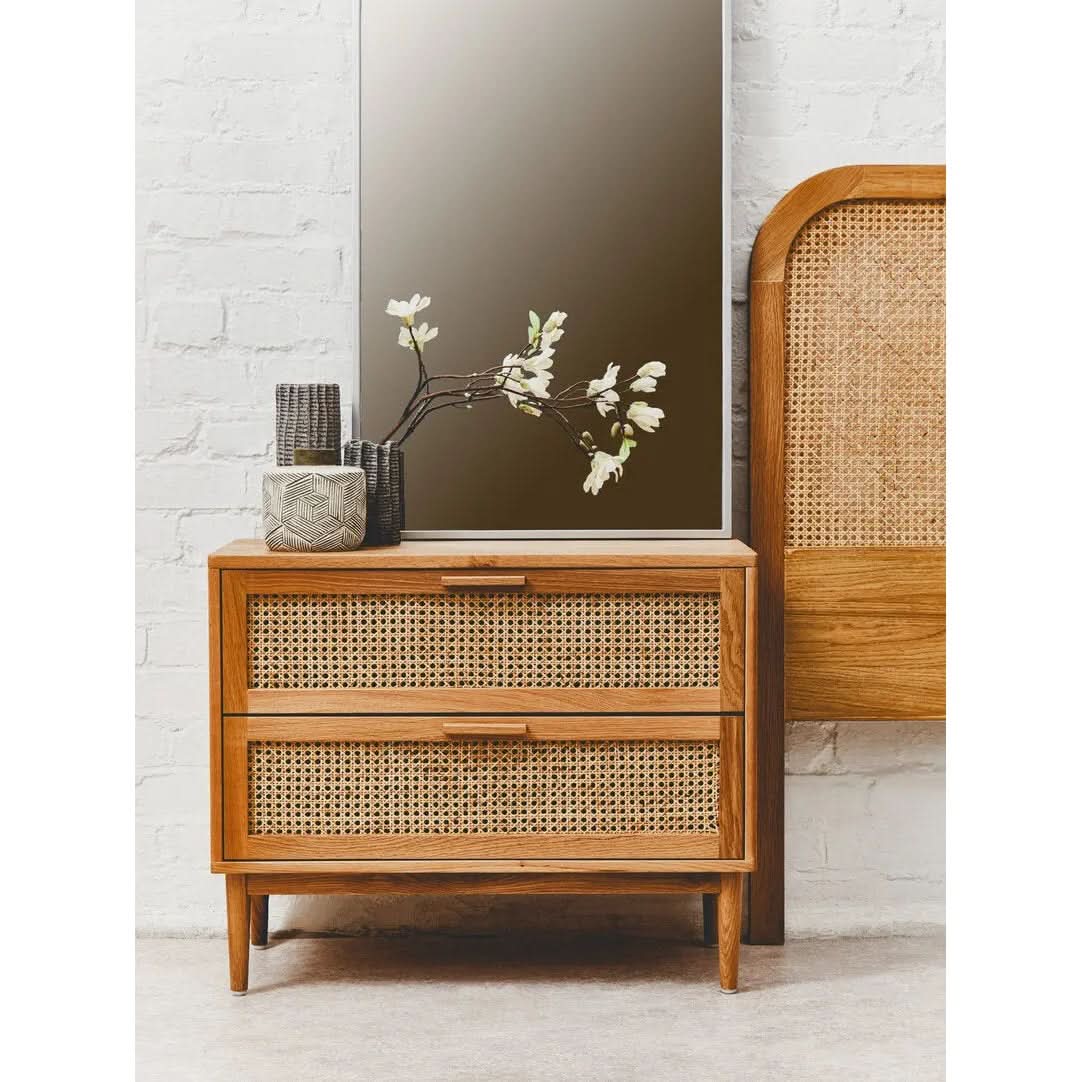 Lynor Natural Rattan And Oak Double Bed Headboard   Nicholas John Interiors