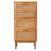 Lynor Rattan and Oak Four Drawer Wood Chest   Nicholas John Interiors
