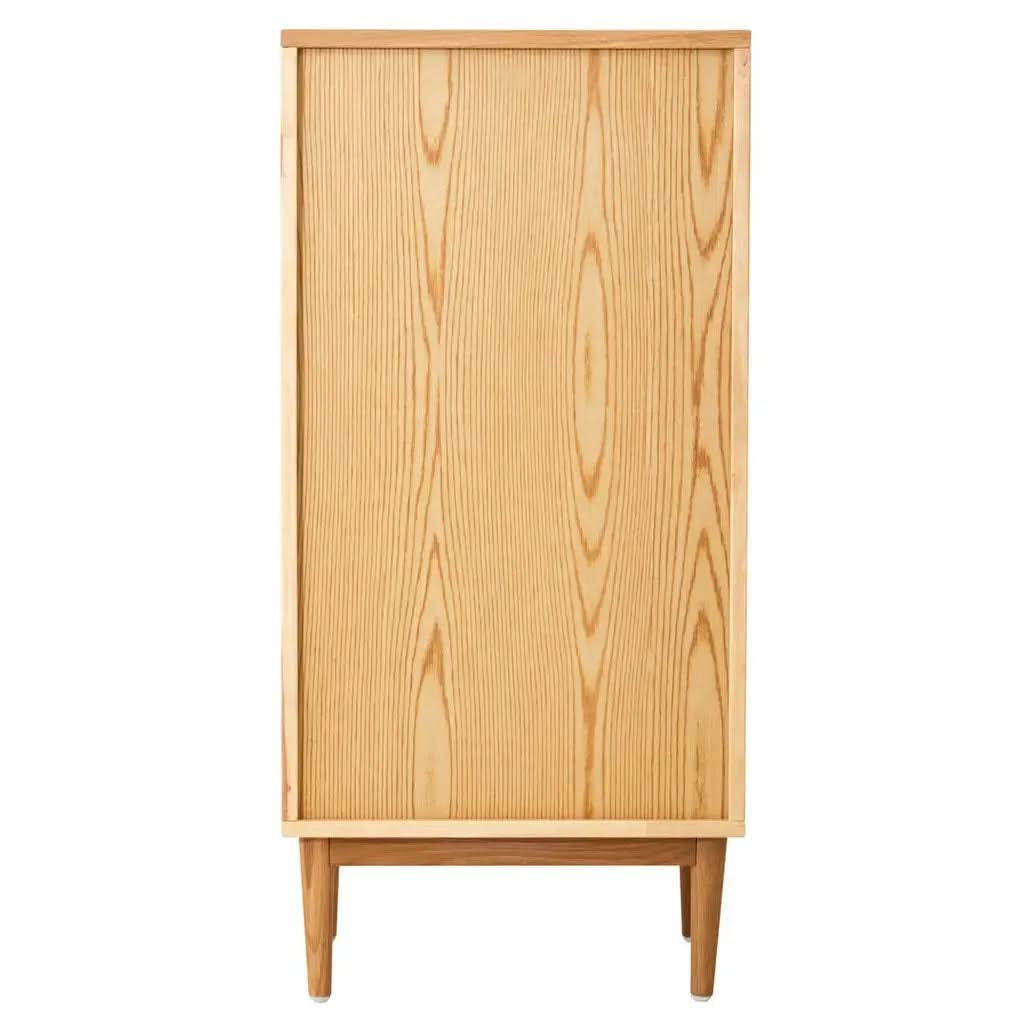 Lynor Rattan and Oak Four Drawer Wood Chest   Nicholas John Interiors