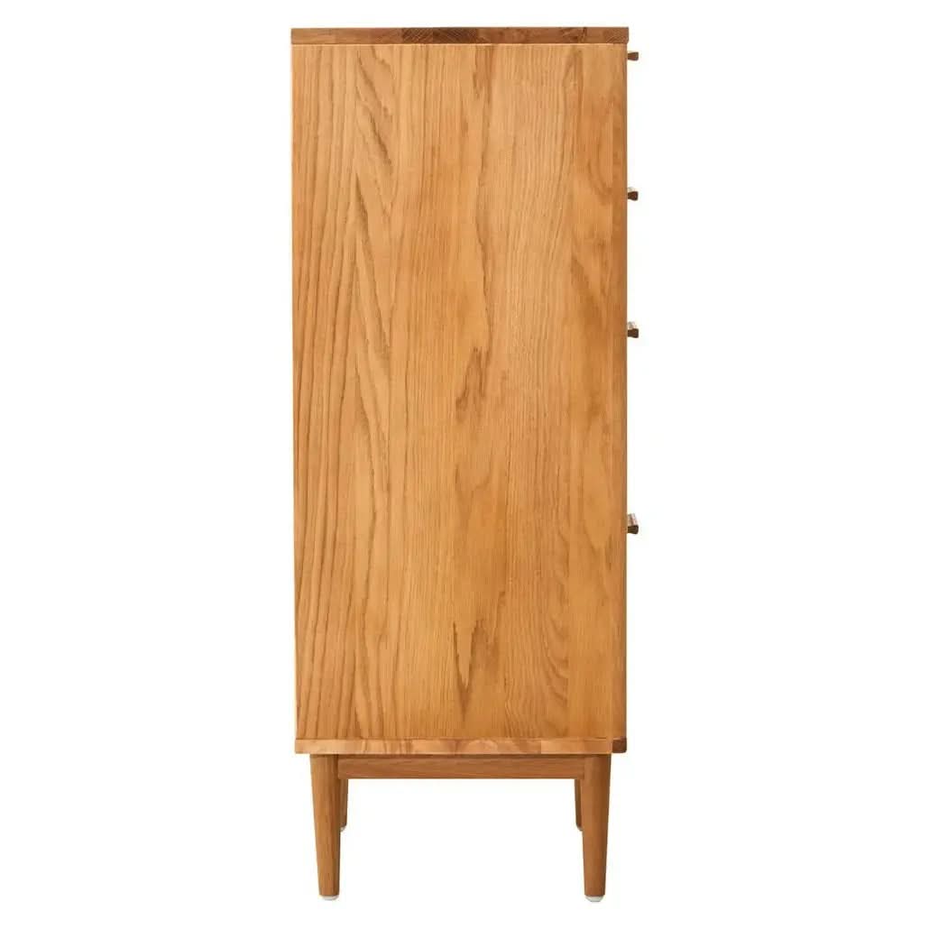 Lynor Rattan and Oak Four Drawer Wood Chest   Nicholas John Interiors