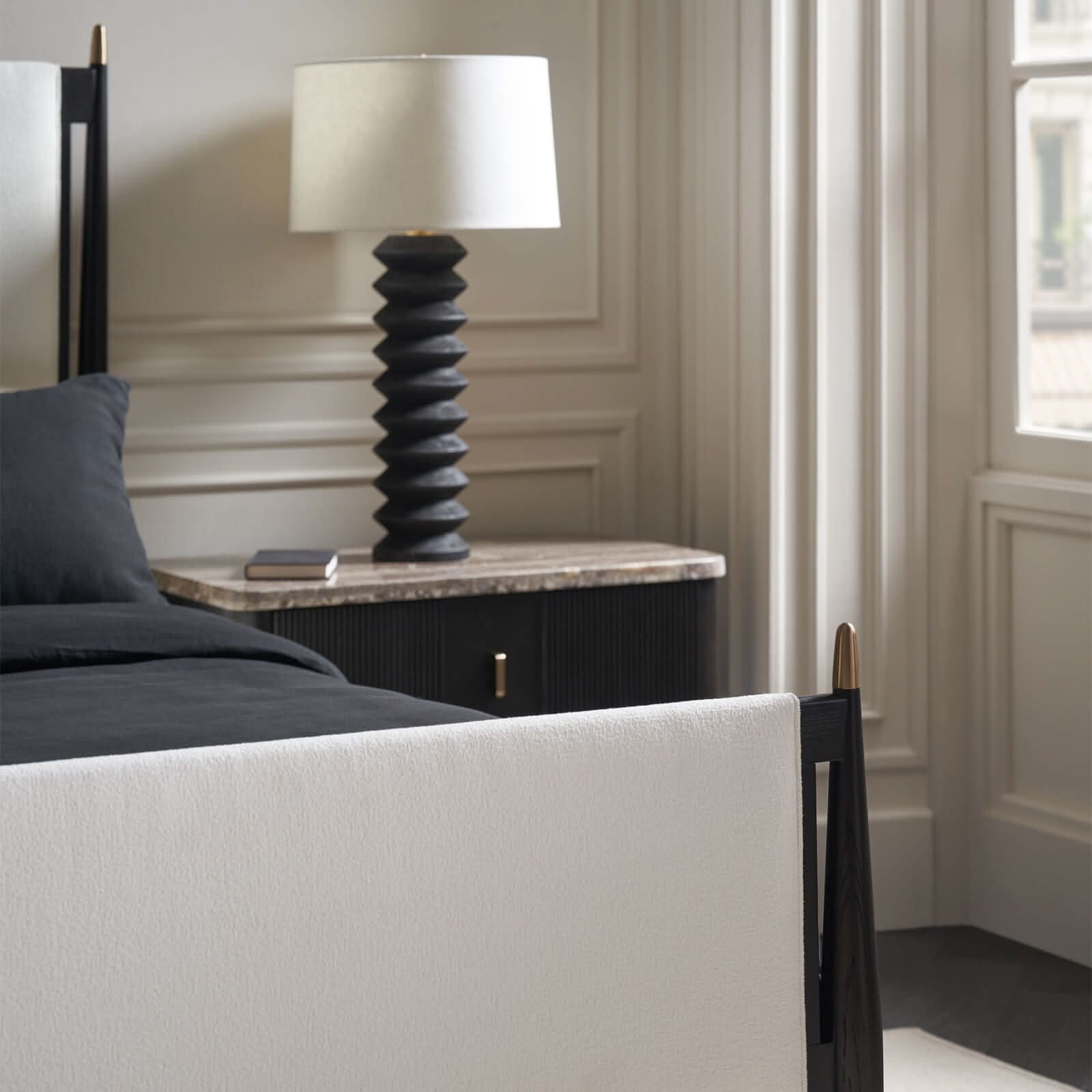 Caracole Rhythm Bedside Table in Black   Nicholas John Interiors