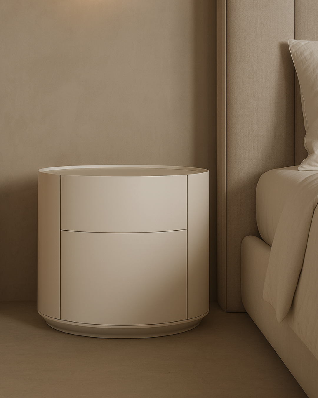 Tommy Franks Ming Bedside Table - Matte Beige   Nicholas John Interiors