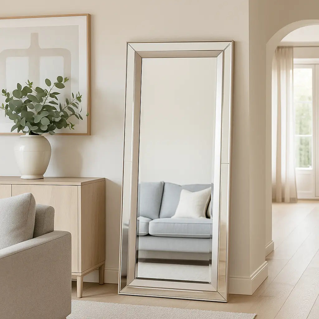 Madaro Leaner Mirror in Silver  Nicholas John Interiors