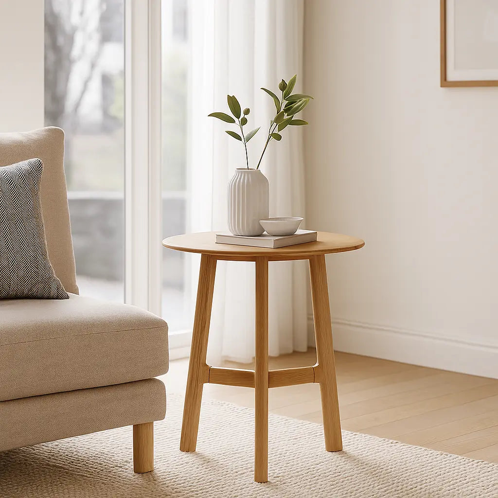 Madaro Round Side Table in Oak  Nicholas John Interiors