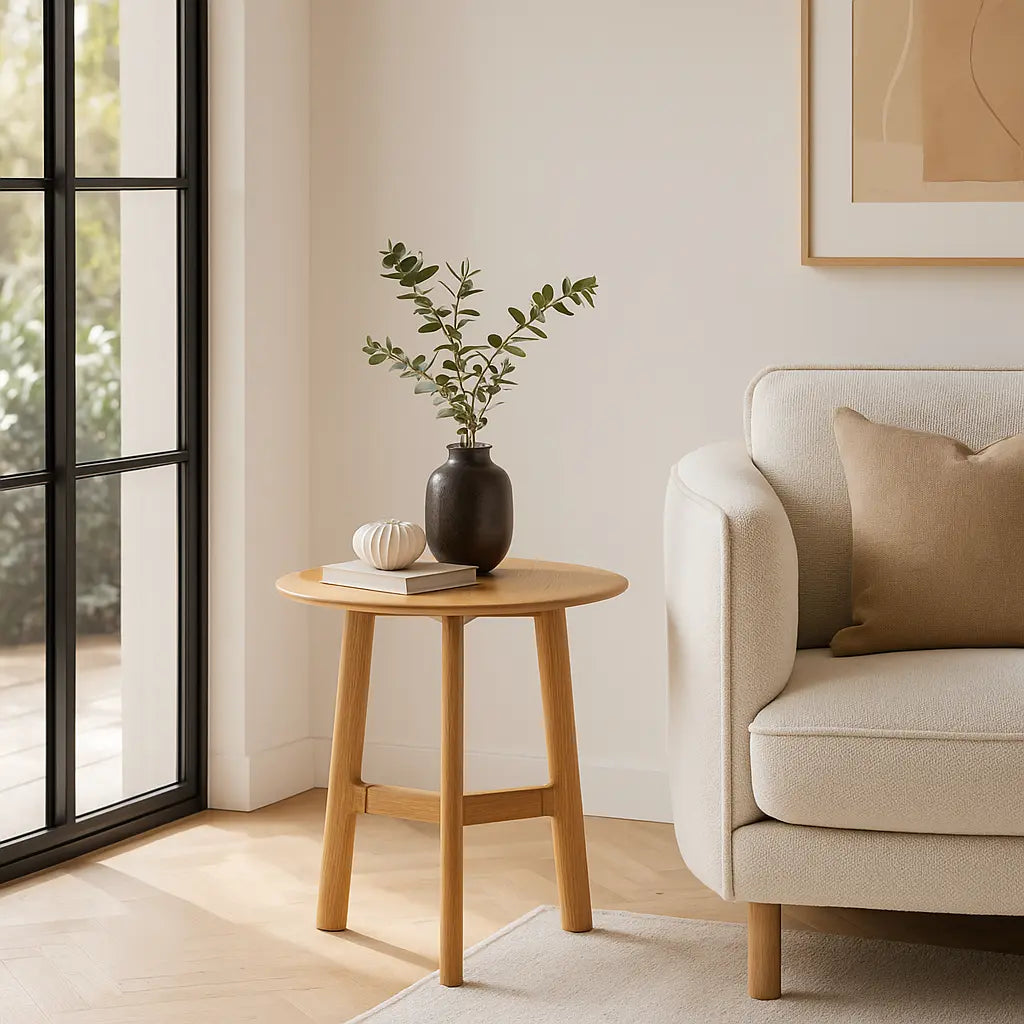Madaro Round Side Table in Oak  Nicholas John Interiors