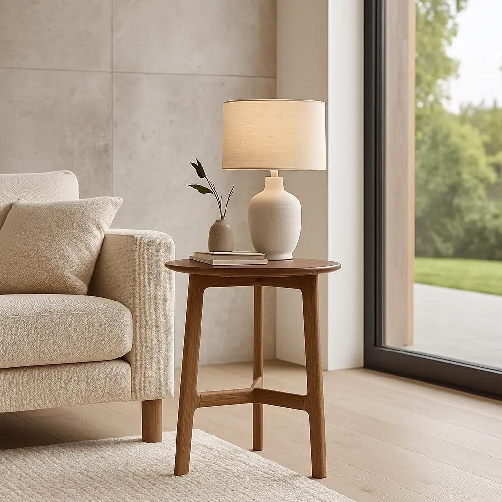 Madaro Round Side Table in Walnut  Nicholas John Interiors