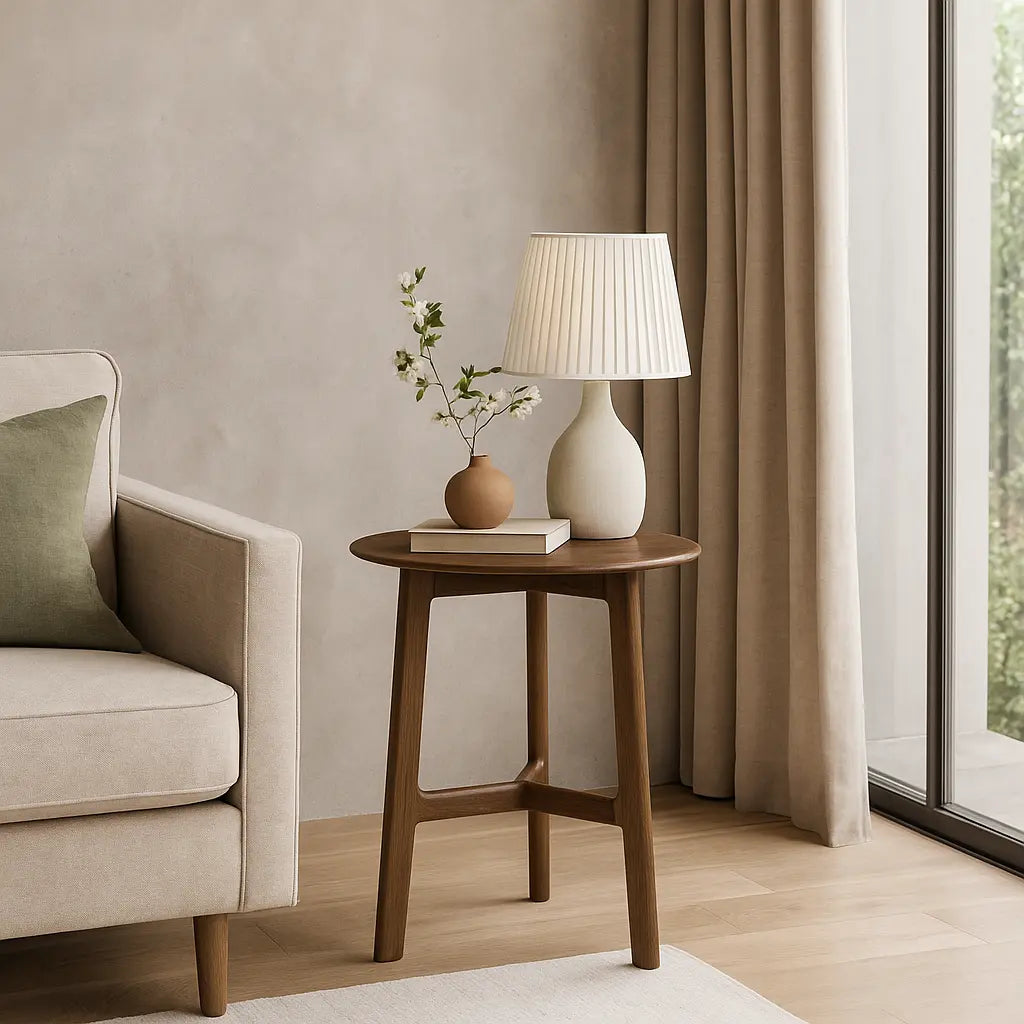 Madaro Round Side Table in Walnut  Nicholas John Interiors