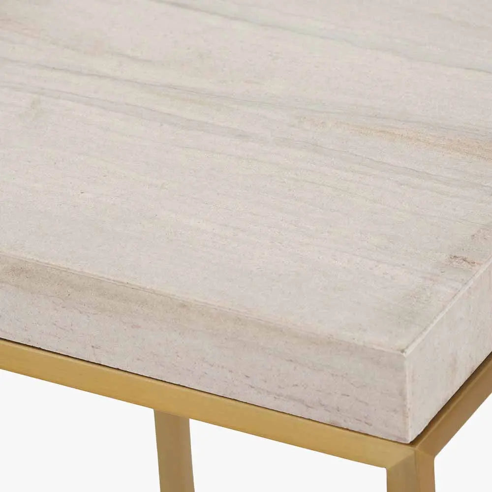 Madison Beige Granite and Burnished Gold Metal Tall Square Side Table  Nicholas John Interiors