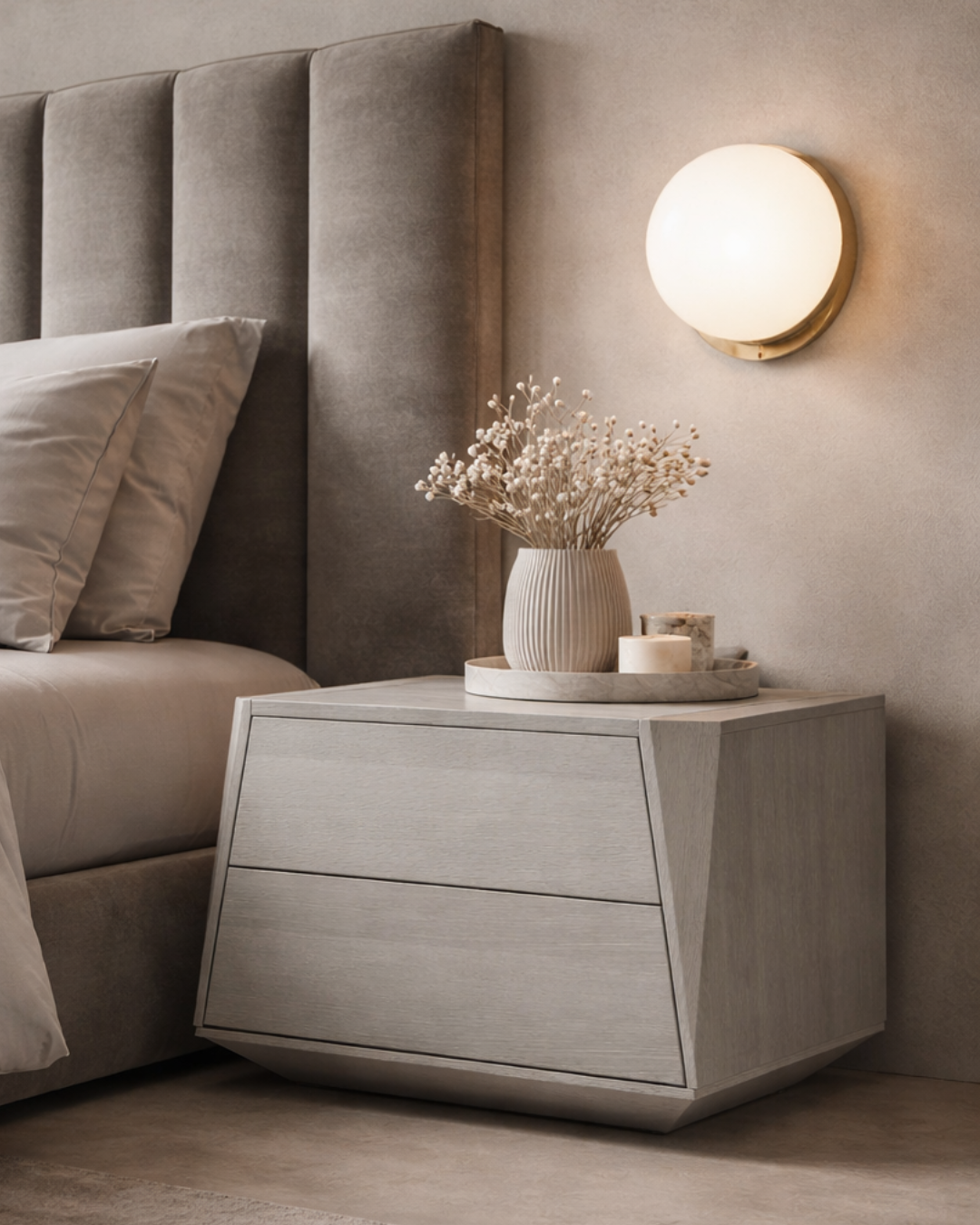Tommy Franks Madon Wide 70cm Bedside Table in Dark Grey Oak