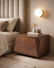 Madon Wide Bedside Table 700mm - Walnut   Nicholas John Interiors