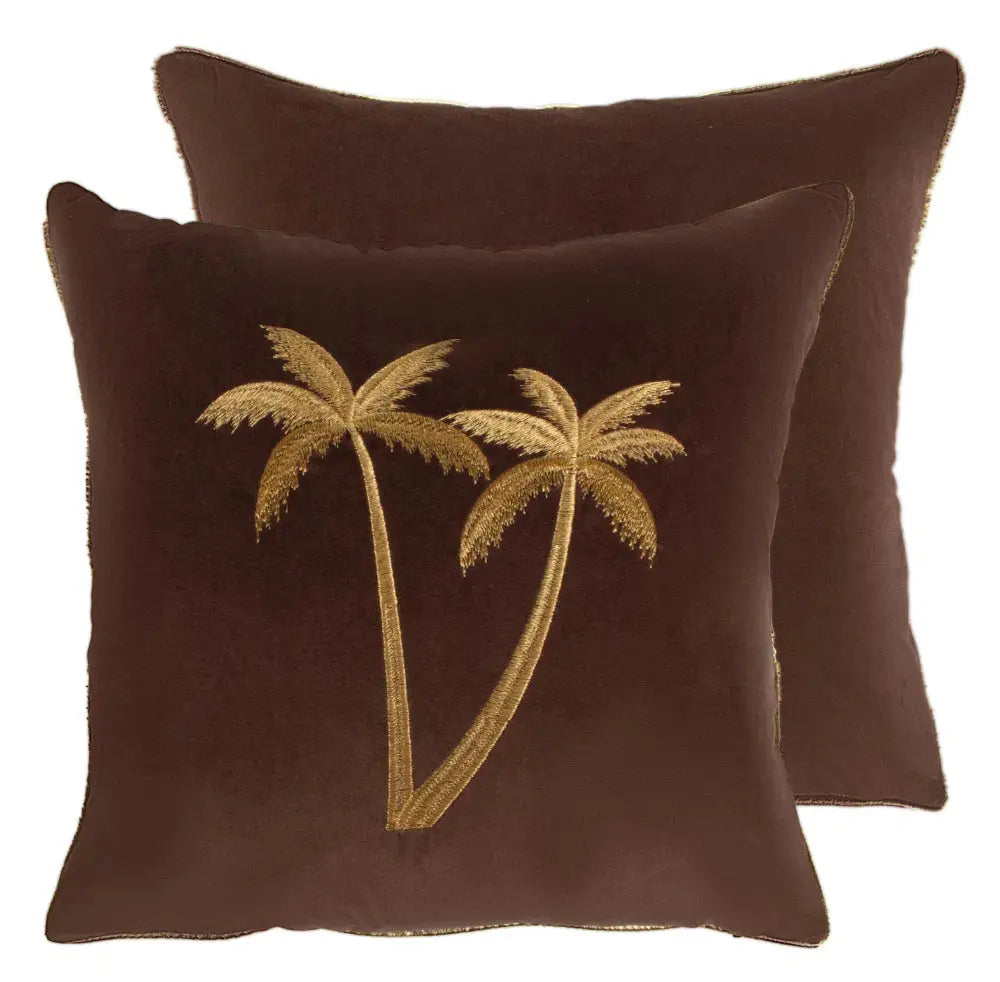Malini Palms Choc Cushion   Nicholas John Interiors