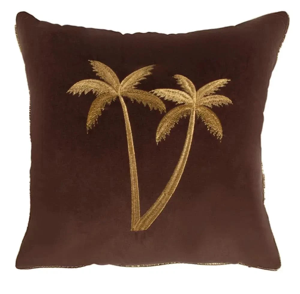 Malini Palms Choc Cushion   Nicholas John Interiors